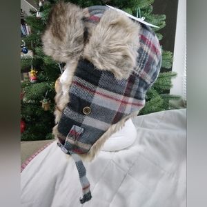 NWT Goodfellow & Co Men's Plaid Faux Fur Trapper Hat Size Adult